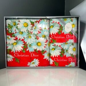 Christian Dior Red Floral Bath Towel Set New in Box